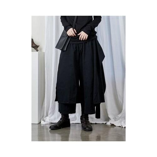 Autumn new product small minority design dark double-layer irregular apron wide leg pants skirt