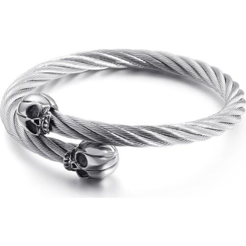 European and American punk jewelry stainless steel mens personality locomotive wind wire skull bracelet