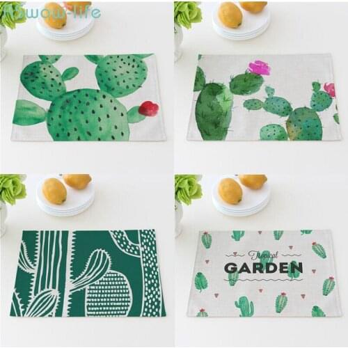 Cactus Placemat Cotton Linen Art Square Western Insulation Pad Anti-scalding Table Mat Household Household Items