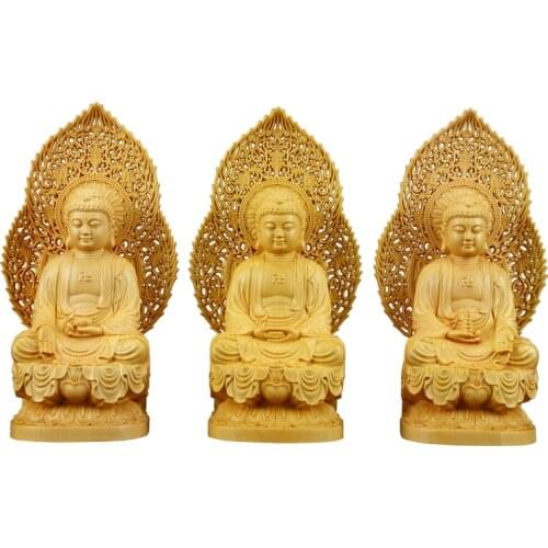 3 piece set Shakyamuni solid wood statue Wooden handmade fine carving Modern art sculpture High-end Home Furnishing Decoration