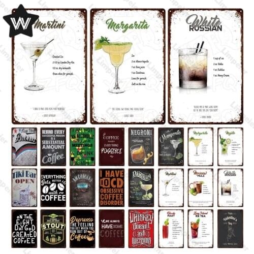 Cocktail Metal Plaque Mojito Tin Sign Vintage Wall Stickers Retro Shabby Style Wall Art Metal Poster for Man Cave Bar Decoration
