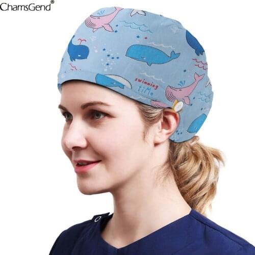 Fashion Cotton Cute Cartoon Print Hats Adjustable Scrub Hat Beauty Salon Nursing Cap Laboratory Pet Shop Working Scrub Caps