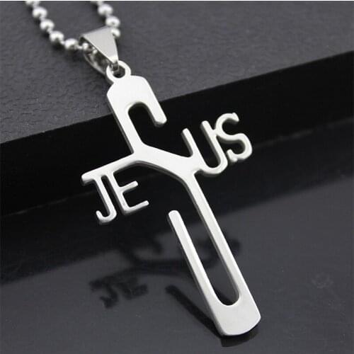 12 Pieces/Lot Men Long Necklaces Jesus Cross Pendant Statement Chokers For Women Collier Jewelry Silver Color Charm Link Chains
