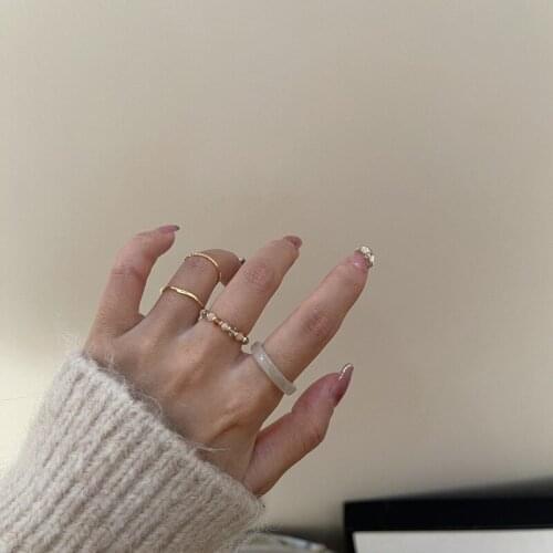 Ins Women Resin Rings Set Vintage Geometric Metal Chain Finger Rings Twist Chain Alloy for Women Girls Party Jewelry Gift