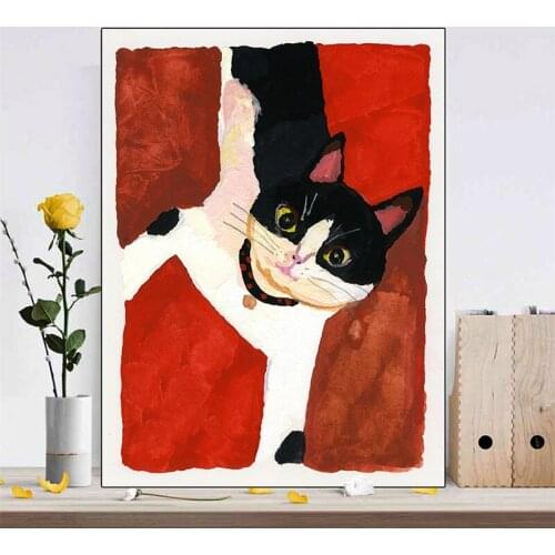 Wall Art Canvas Painting Modular Pictures Prints Animals The Black White Cat Modern For Kids Poster Home Decoration