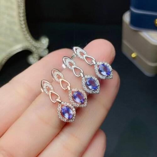 Natural VVS Grade Tanzanite Earrings Pendant Set for Party 4mm*6mm Tanzanite Silver Jewelry Set 925 Silver Tanzanite Jewelry