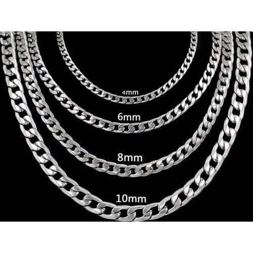 Stainless Steel Silver Plated NK Chain 4/6/8/10MM Width Engraved Flat Chain Necklace No Fade Cuban Link Men Jewelry Dropshipping