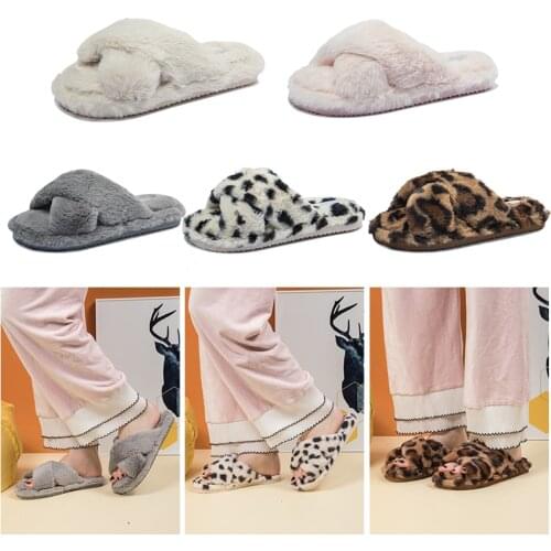 Nidengbao Winter Slippers Women House Slippers Faux Fur Warm Flat Shoes Female Slip on Home Furry Ladies Slippers Size 36-44
