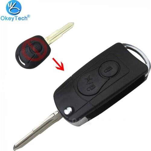 OkeyTech Modified Flip Folding Remote Car Key Case For Ssangyong Actyon Kyron Rexton 2 Buttons Key Fob Shell Blank Uncut Blade