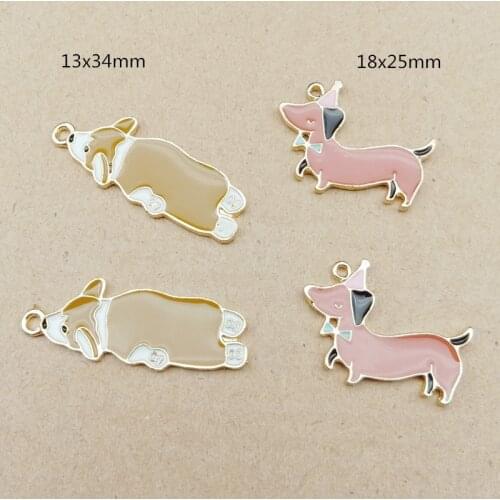 10pcs Metal diy enamel color handmade pet puppy Corgi dachshund dog charms for bracelet/earring/necklace jewelry making pendants