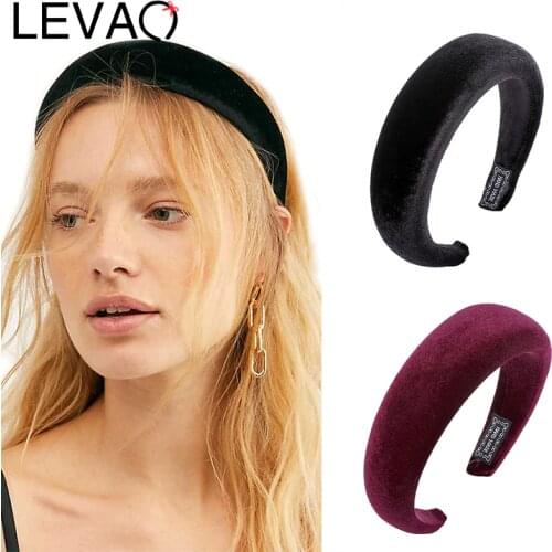 LEVAO Gold Velvet Western Style Solid Colors Thicken Padded Hairbands Bezel Turban Women Headbands Girls Accessories Headwear
