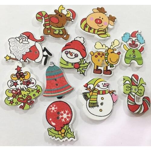100pcs Mixed Cartoon Button Christmas Series Handmade Sticker Ornaments Fashion Wooden Buttons DIY Handmade Access Gift Deco