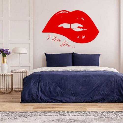 I Love You Romantic Quote Sexy Girl Lips Wall Sticker Vinyl Art Home Decor Room Bedroom Decal Removable Mural Wallpaper S119