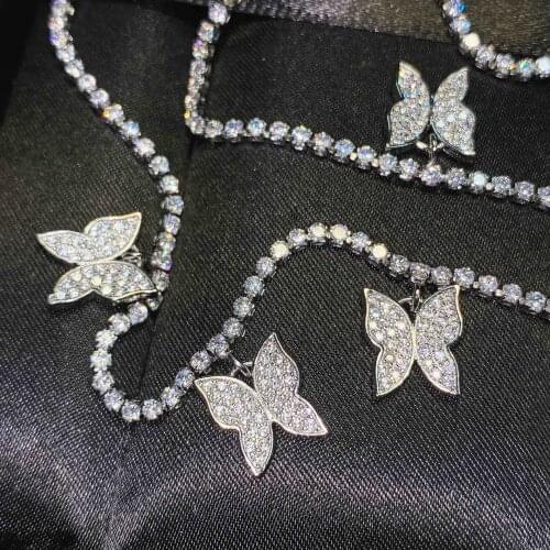 QTT Luxury S925 Sterling Silver Chain Necklace Stunning Zircon Cute Butterfly Pendant Choker Neck Women Long Necklace 2021 New