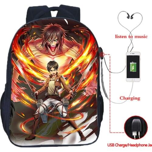 Teenagers Anime Attack on Titan Backpack For School Boys Girls Schoolbags USB Charging Book Rucksack Bookbags Travel Knapsack