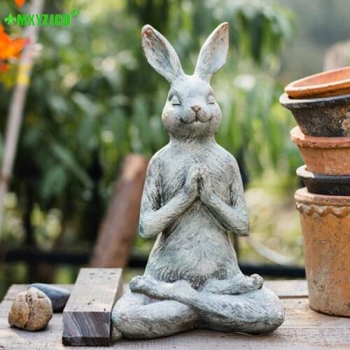 Garden Yoga Rabbit Resin Decoration Vintage Animal Sculpture Crafts Outdoor Shooting Props Home Decoration Accessories