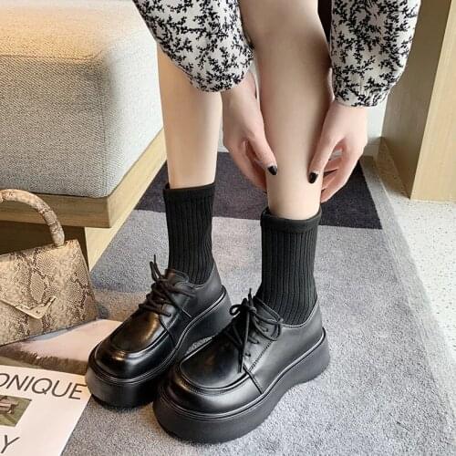 Retro round toe short boots womens 2021 new autumn and winter thick-soled knitted thin Martin boots British style tube socks bo