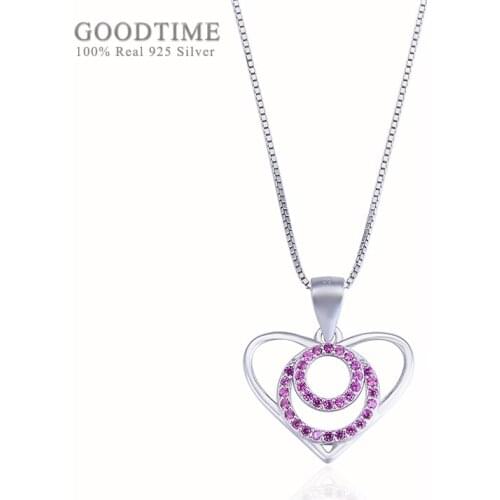 Fashion Women Pure 925 Sterling Silver Necklaces Clavicle Rose Gold Color Heart Zircon Pendant Necklaces Chain Jewelry Accessory