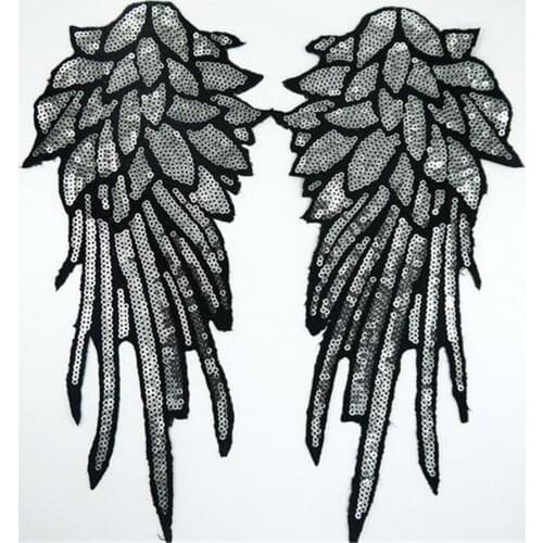 2Pcs/Lot Embroidered Iron On Patches For Clothes Wings Design Sequins Deal With It Clothing DIY Motif Applique