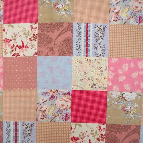 70cmx50cm Cotton Linen Fabric for handmad, bed, bag, curtain Sewing -Patch, Dot and Flower (red) (SL003A)