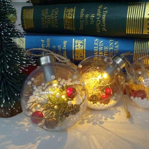 8cm Plastic Bauble Xmas Gifts Transparent Christmas Ball Ornament Party Supplies LED Light Christmas Decorations For Tree Kerst