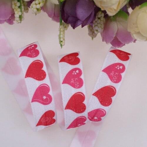 Free shipping 5/8" Valentine hearts printed fold over elastic FOE for hair tie headband, 100yards/lot