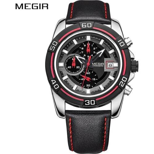 MEGIR Brand Men Business Watch Luxury Leather Strap Chronograph Quartz Military Wrist Watches Clock Men Waterproof Watch 2023