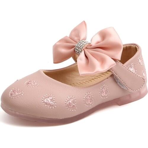 New Children Spring Baby Girl Shoes Princesa Fashion Rhinestone Bow Kids Flat Leather Shoes For Little Girls 1 2 3 4 5 6 Years