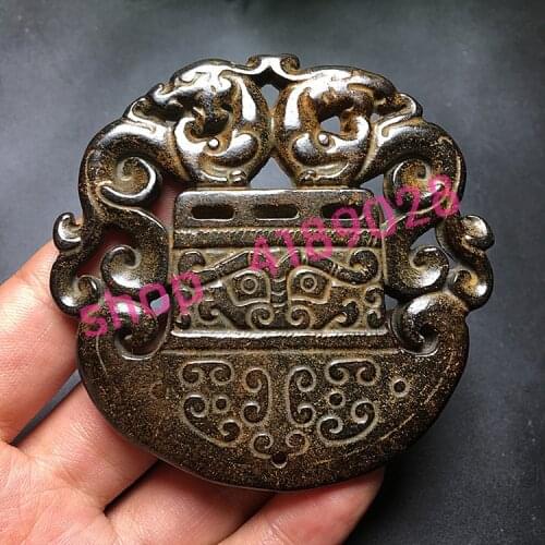 Ancient ancient jade, Xiuyu, hollowed out, double faced, double dragon jade plate (2#) , antique collection