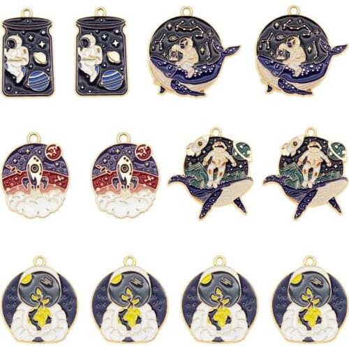 Julie Wang 4/5PCS Enamel Cartoon Aerospace Charms Alloy Rocket Astronaunt Space Man Pendant Bracelet Jewelry Making Accessory