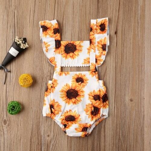 Emmababy Newborn Baby Girl Clothes Summer Sleeveless Sunflower Print Patchwork Tassel Romper Jumpsuit One-Piece Outfit Sunsuit