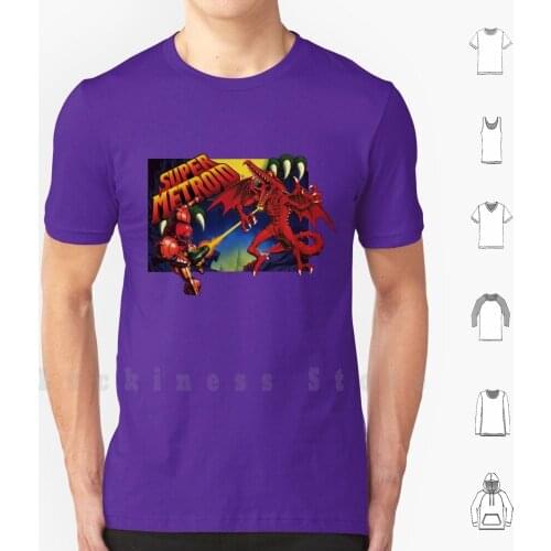 Super Metroid Box Art T Shirt 6xl Cotton Cool Tee Super Metroid Metroid Samus Ridley Kraid Space Pirates Nintendo Super