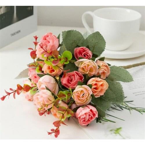 Artificial flower Silk rose Bouquet cloth flowers Fake Rose for Wedding Birthday Party Home Decoration Simulation rose flowers