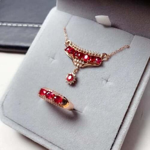 Jewelry set Natural Ruby Pendant Ring sets Women Jewelry 3x4mm
