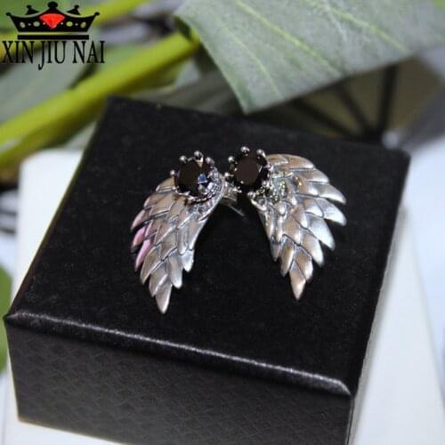 Korean Angel Wing Earrings for Women Ladies Fashion Wings Stud Earrings Inlaid AAA Cubic Zirconia Punk Party Jewelry Brincos
