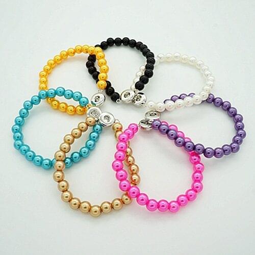 Fashion Charming Colorful beads snap bracelet Elastic fit 12MM snap buttons jewelry wholesale AB0005