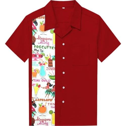 Short Sleeve Men Shirt ST110 50s 60s Pocket Bowling Vintage Retro Rock Inspired Cotton Shirt