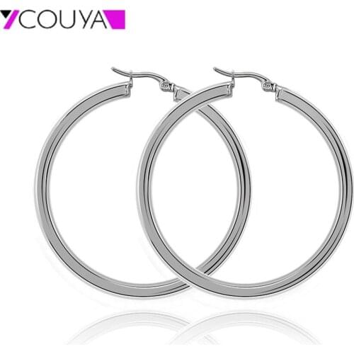 Stainless Steel Big Round Hoop Earrings Large Circle Earrings High Polished Cross Earring Shiny Hypoallergenic for Women