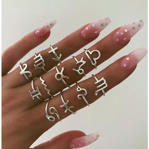 New Creative Women Vintage 12 Pcs/Set Twelve Constellation Joint Ring Set Fashion Jewelry