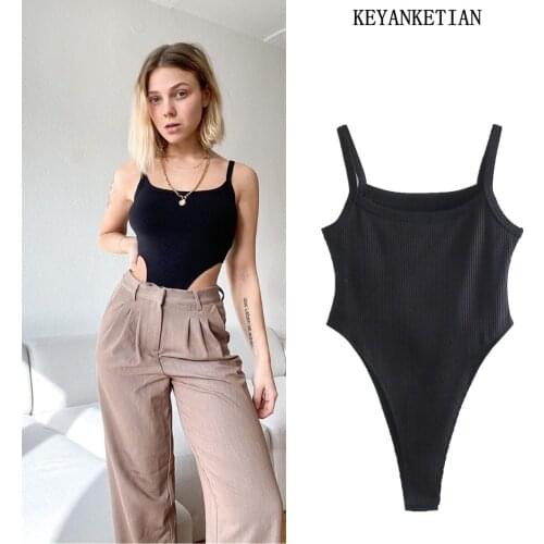 KEYANKETIAN 2021 summer new womens sleeveless white suspenders slim slimming stretch tights black T-shirt tops