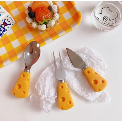 New Super Cute Cheese Knife and Fork Spoon Ins Fashion Style Breakfast Set with Sauce Butter Cake Bread Dessert Children Kids
