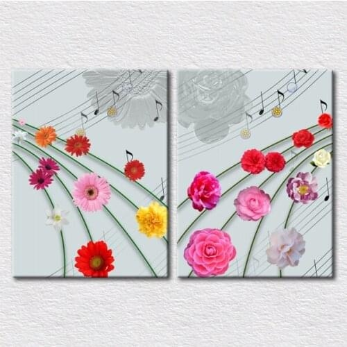Canvas Print 2pcs set designs pictures music art picture with colors Chrysanthemum fine decoration wall pictures for living room