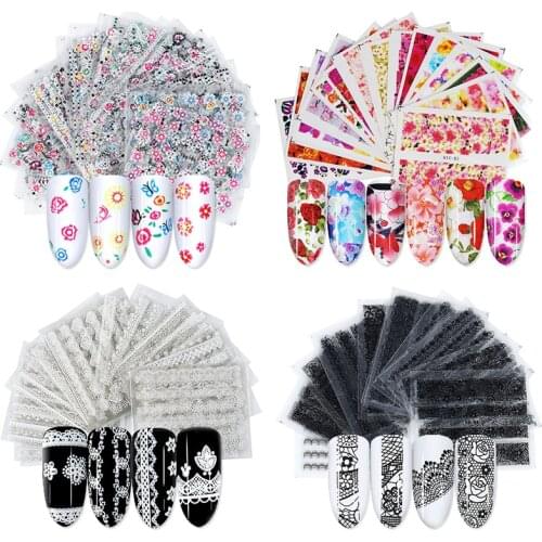 30pcs/50pcs 3D Nail Sticker water Transfer Full Wraps Flower Series Decal Slider for Manicure Nail Art Watermark Decorations