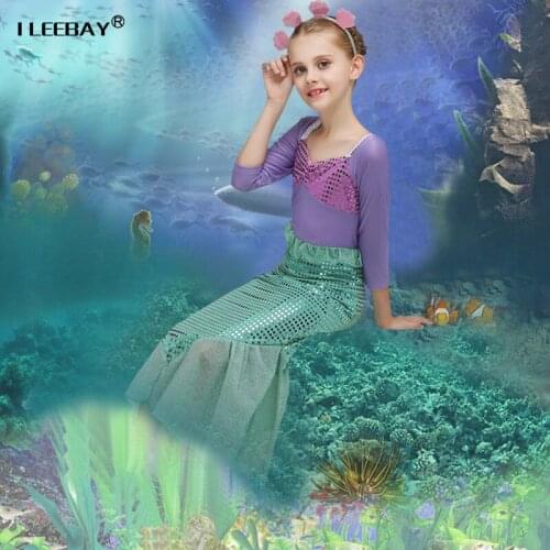 Girls Mermaid Princess Dresses Kids Girls Ariel Cosplay Dresses Halloween Fancy Frock Christmas Costume Toddler Clothing 3-10Y