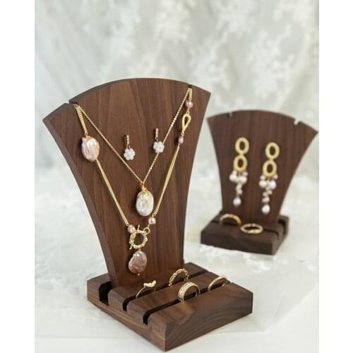 Pendant Ring Display Holder Tray Black Walnut Solid Wood Jewelry Display Stand