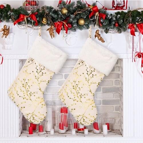 Christmas Socks Christmas Decoration Floral Pattern Bronzed Plush 2022 New Year Party Decorative Childrens Gifts