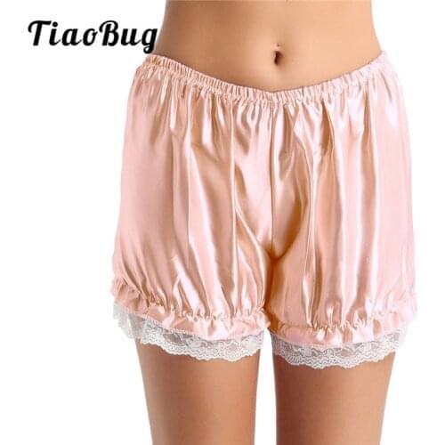 TiaoBug Women Girls Lace Hem Shorts Sleep Bottoms Shiny Pumpkin Bloomers Lolita Shorts Knickers Security Short Pants Sleepwear