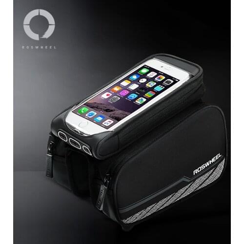 Roswheel 12813_A2 Water Resistant Cycling Bike Top Tube Bag Bicycle Front Frame Dual Panniers with Detachable Phone Bag