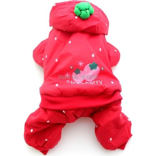 Dog Cat Warm Jumpsuit Hoodie Strawberry/Bee Design Windproof Clothing Pet Puppy Coat Jacket Winter Apparel