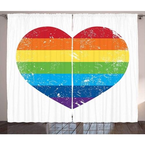 Vintage Rainbow Curtains Heart Shape with LGBT Flag Design Gay Pride Themed Image with Retro Effect Window Drapes Living Room